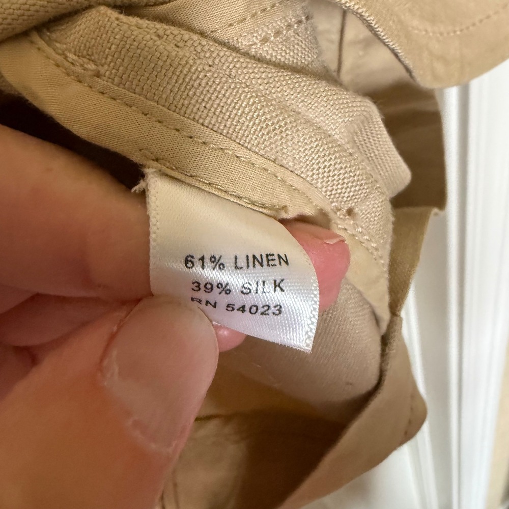 Banana Republic Blazer Women 14 Tan Excellent Linen Silk Short Sleeve Safari - Picture 4 of 7